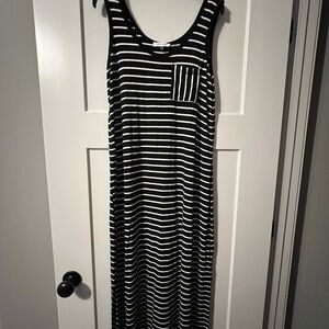 Calvin Klein Black and White Striped Maxi Dress